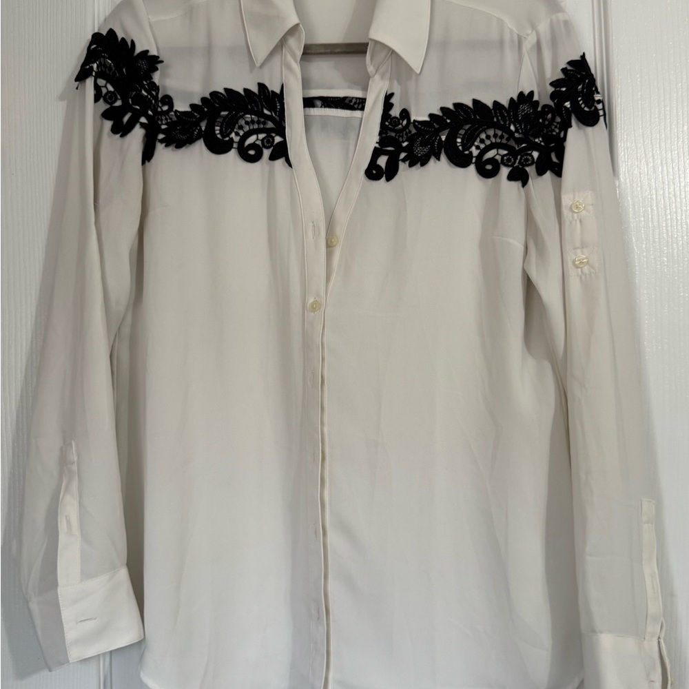 Express Cream Portofino Blouse with Intricate Embroidery